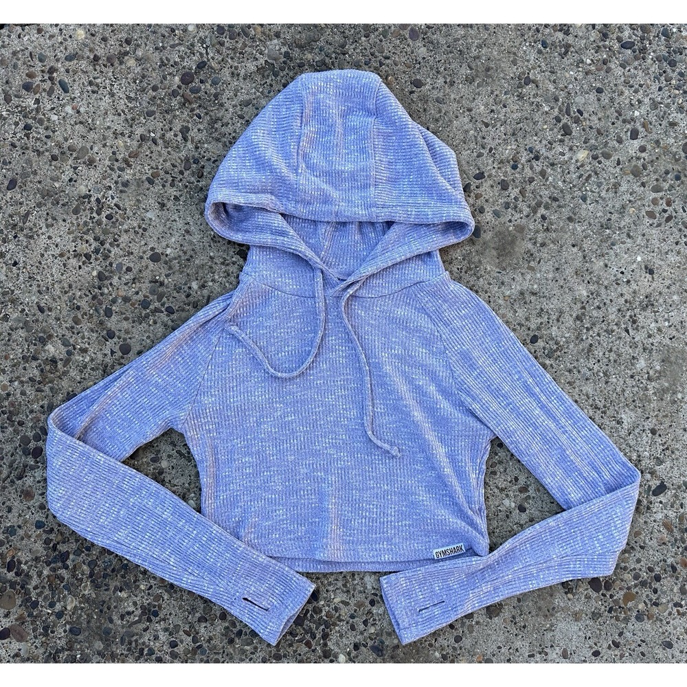 Gymshark Slounge Cropped‎ Ribbed Hoodie Size Medium Longsleeve Gray Activewear